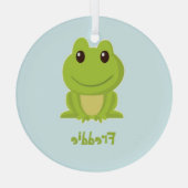 青い上に可愛いグリーンカエル ガラスオーナメント (裏面)