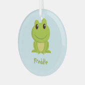 青い上に可愛いグリーンカエル ガラスオーナメント (正面左)