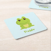 青い上に可愛いグリーンカエル スクエアペーパーコースター (アングル)