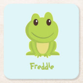 青い上に可愛いグリーンカエル スクエアペーパーコースター (正面)