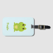 青い上に可愛いグリーンカエル ラゲッジタグ (正面横)