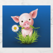 青い上に緑の草を植えた小さなピンクの豚 ビールラベル (シングルラベル)