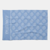 青い上の沿岸白色ホタテパーソナライズされた貝殻 キッチンタオル (横)