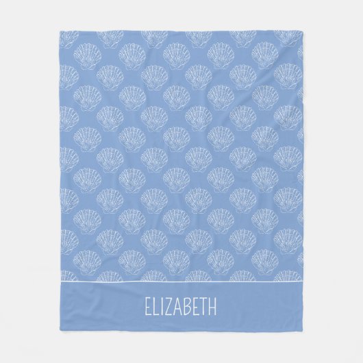 青い上の沿岸白色ホタテパーソナライズされた貝殻 フリースブランケット (正面)
