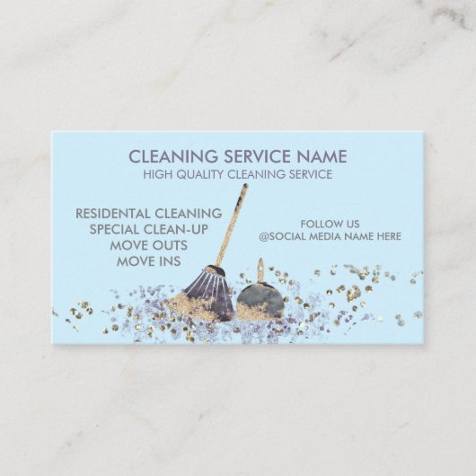 青い上品な汚い清掃サービス 名刺 (正面)
