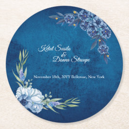 青い上品な花柄の夏の結婚式 ラウンドペーパーコースター