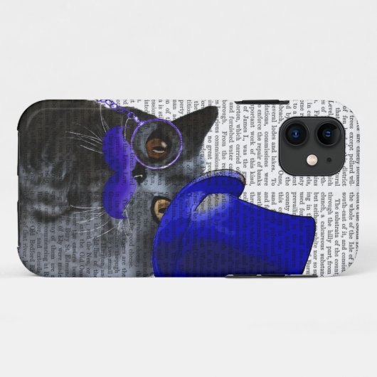 青い上帽と青い口ひげを持つ灰色の猫 Case-Mate iPhoneケース (裏面(横))