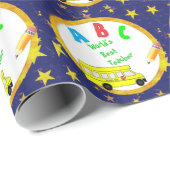 青い世界で最も最高のな学校教師の包装紙 ラッピングペーパー (ロールコーナー)