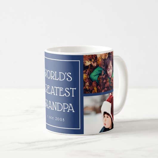 青い世界で最も素晴らしい祖父の写真のコラージュ コーヒーマグカップ (正面右)