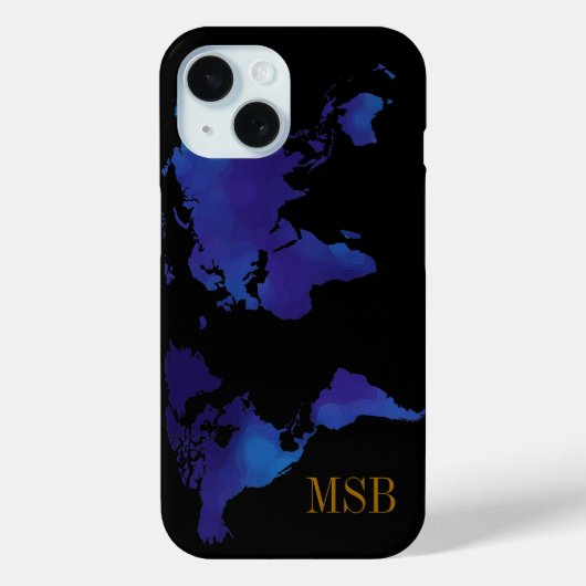 青い世界地図イニシャル Case-Mate iPhoneケース (裏面)