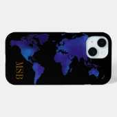 青い世界地図イニシャル Case-Mate iPhoneケース (裏面 (横))