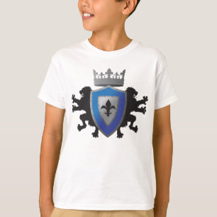 青い中世ライオンの紋章学の男の子の信号器のTシャツ Tシャツ