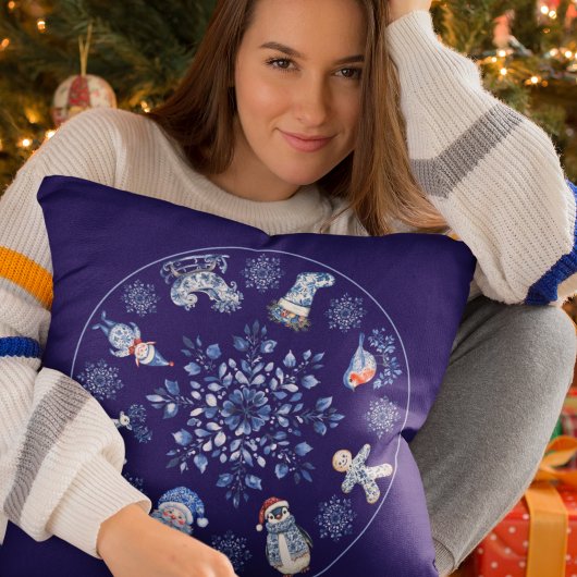 青い中華料理のクリスマスデコール クッション