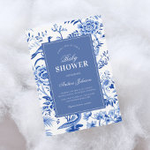 青い中華料理アジアヴィンテージ赤ちゃんシャワー 招待状