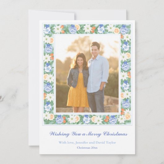 青い中華料理シック柑橘系メリークリスマスフォト シーズンカード (正面)