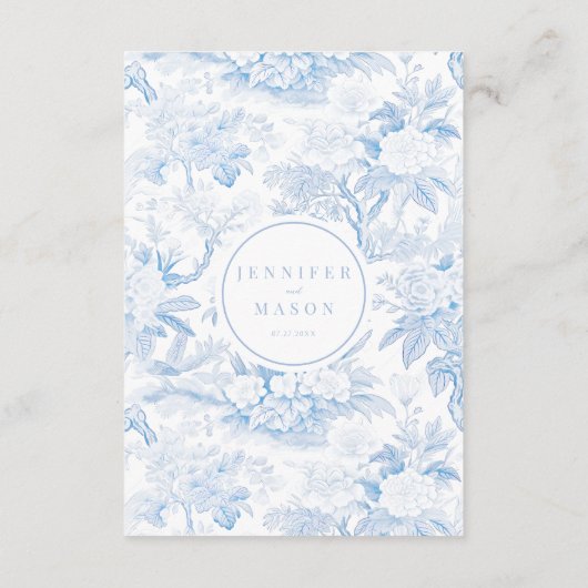 青い中華焼結婚き磁器の名刺 エンクロージャーカード (裏面)