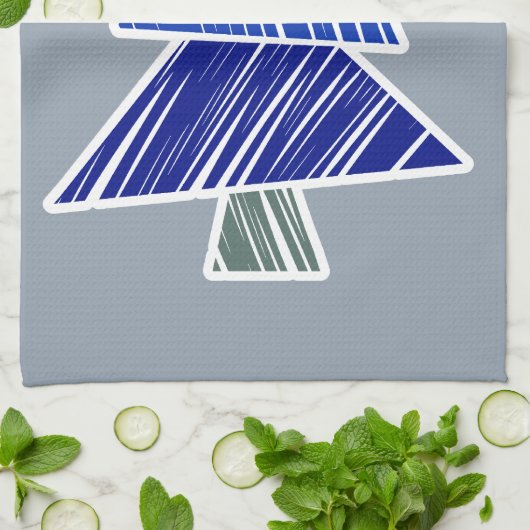 青い串に刺されたクリスマスツリーのタオル キッチンタオル (折り畳み)