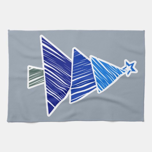 青い串に刺されたクリスマスツリーのタオル キッチンタオル (横)