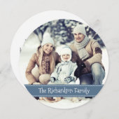 青い丸い写真のホリデー フラット カード (正面/裏面)