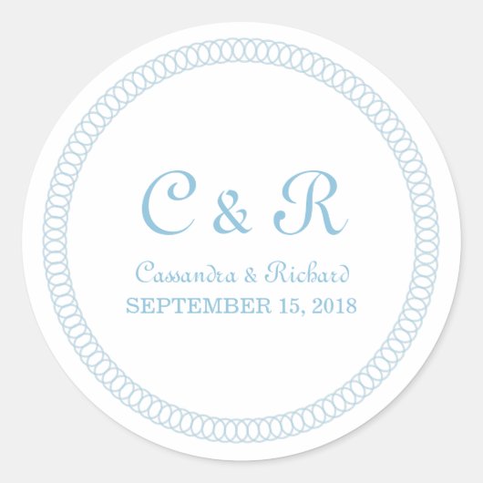 青い丸い結婚式用シール ラウンドシール (正面)