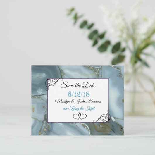 青い丸石日付はがきを保存 ポストカード (スタンド正面)