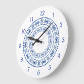 青い二重ハートのボーダー ラージ壁時計 (傾斜)