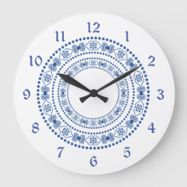 青い二重ハートのボーダー ラージ壁時計