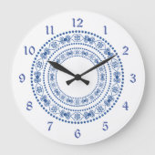 青い二重ハートのボーダー ラージ壁時計 (正面)