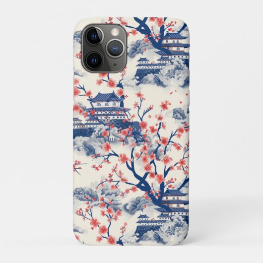 青い五重塔と桜の花のクリーム色のデザイン Case-Mate iPhoneケース (裏)