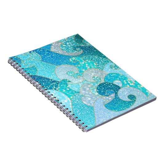 青い人魚のフェイクなグリッターの海のティール(緑がかった色)の金ゴールドの海 ノートブック (右側)