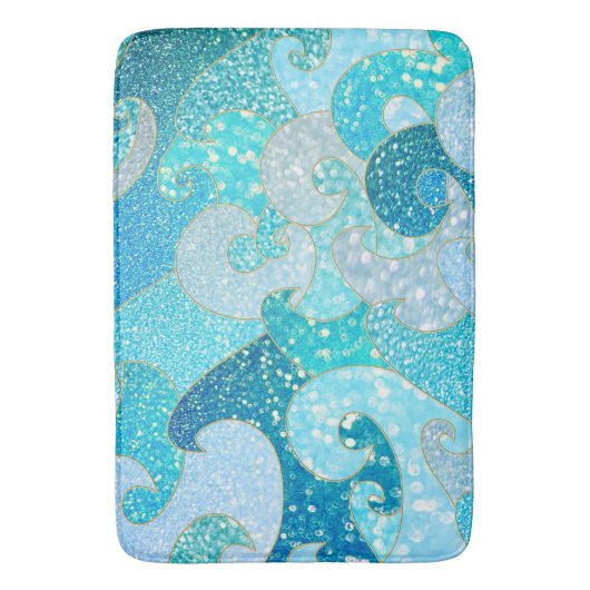 青い人魚のフェイクなグリッターの海のティール（緑がかった色）の金ゴールドの海 バスマット (正面縦)