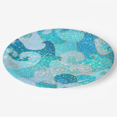 青い人魚のフェイクなグリッターの海のティール（緑がかった色）の金ゴールドの海 ペーパープレート (アングル)