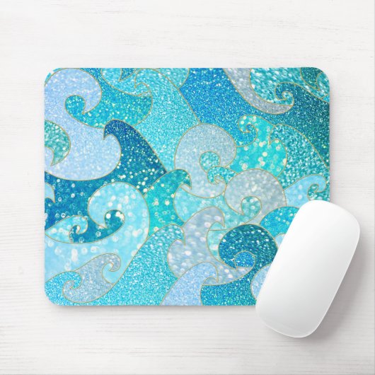 青い人魚のフェイクなグリッターの海のティール（緑がかった色）の金ゴールドの海 マウスパッド (マウス)