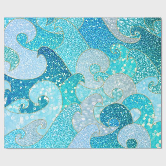 青い人魚のフェイクなグリッターの海のティール（緑がかった色）の金ゴールドの海 ラッピングペーパー (フラット)