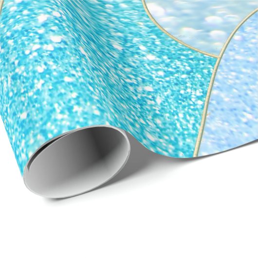 青い人魚のフェイクなグリッターの海のティール（緑がかった色）の金ゴールドの海 ラッピングペーパー (ロールコーナー)