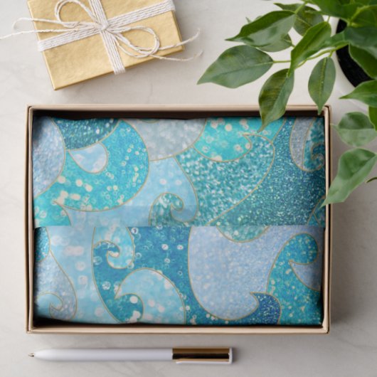 青い人魚のフェイクなグリッターの海のティール（緑がかった色）の金ゴールドの海 薄葉紙 (ギフト)