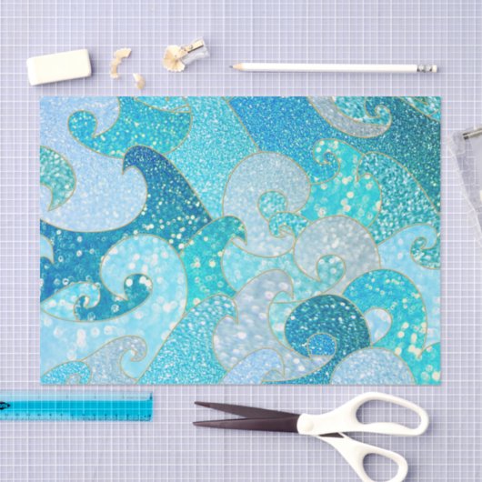 青い人魚のフェイクなグリッターの海のティール（緑がかった色）の金ゴールドの海 薄葉紙 (クラフト)