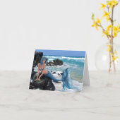 青い人魚のメッセージカード カード (黄色い花)