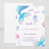 青い人魚の物語の誕生日招待状 招待状 (正面/裏面)