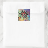 青い仮装パーティーの黒と赤のジェスターマスク スクエアシール (バッグ)