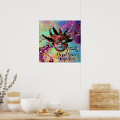 青い仮装パーティーの黒と赤のジェスターマスク ポスター (キッチン)