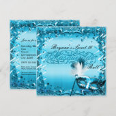 青い仮面のマスカレードボールパーティー 招待状 (正面/裏面)