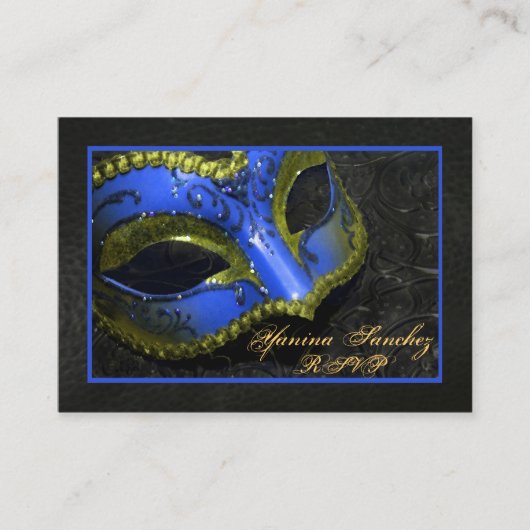 青い仮面舞踏会RSVPの名刺 エンクロージャーカード (正面)