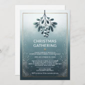 青い企業のクリスマス招待状 ゴールドのアクセント シーズンカード (正面/裏面)