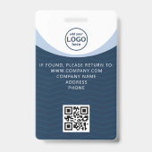 青い企業のビジターパスIDとカスタムQRコード バッジ (裏面)