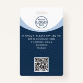 青い企業のビジターパスIDとカスタムQRコード バッジ (裏面)