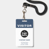 青い企業のロゴ　訪問者用ＩＤカード バッジ (正面（ネックストラップ付）)