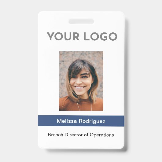 青い企業の従業員の写真ID バッジ (Front)