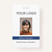 青い企業の従業員の写真ID バッジ (正面)