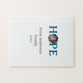 青い休日の希望 太文字の子供の写真 名前よー ジグソーパズル (横)